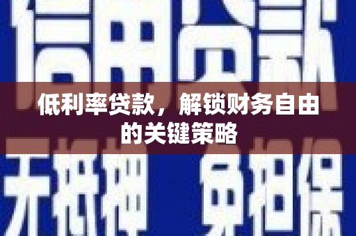 南召低利率贷款，解锁财务自由的关键策略